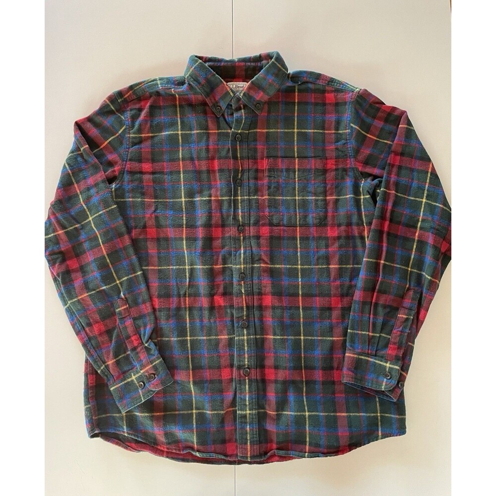 Large L.L. Bean Plaid Cotton Flannel Button Up Shirt